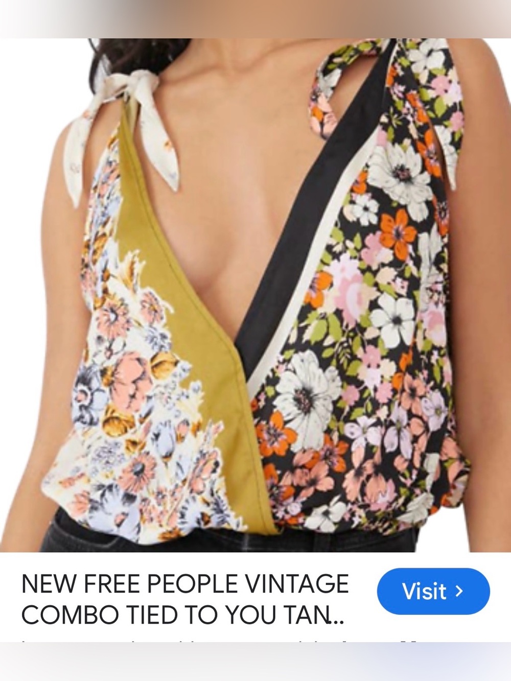 Free People Mixed Floral Tie-Shoulder V-Neck Combo top